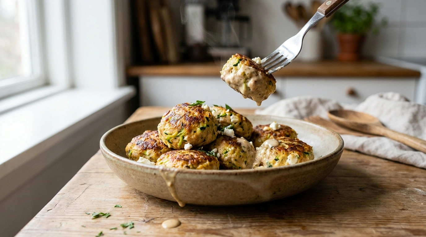 Kyllingedeller med revet squash og feta